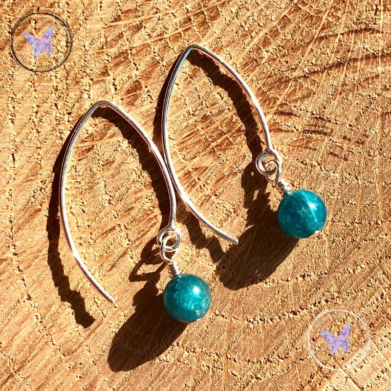 Apatite Angled Silver Earrings